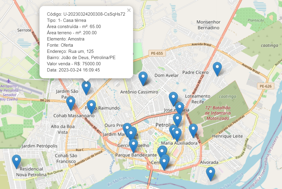 Mapa de imóveis urbanos